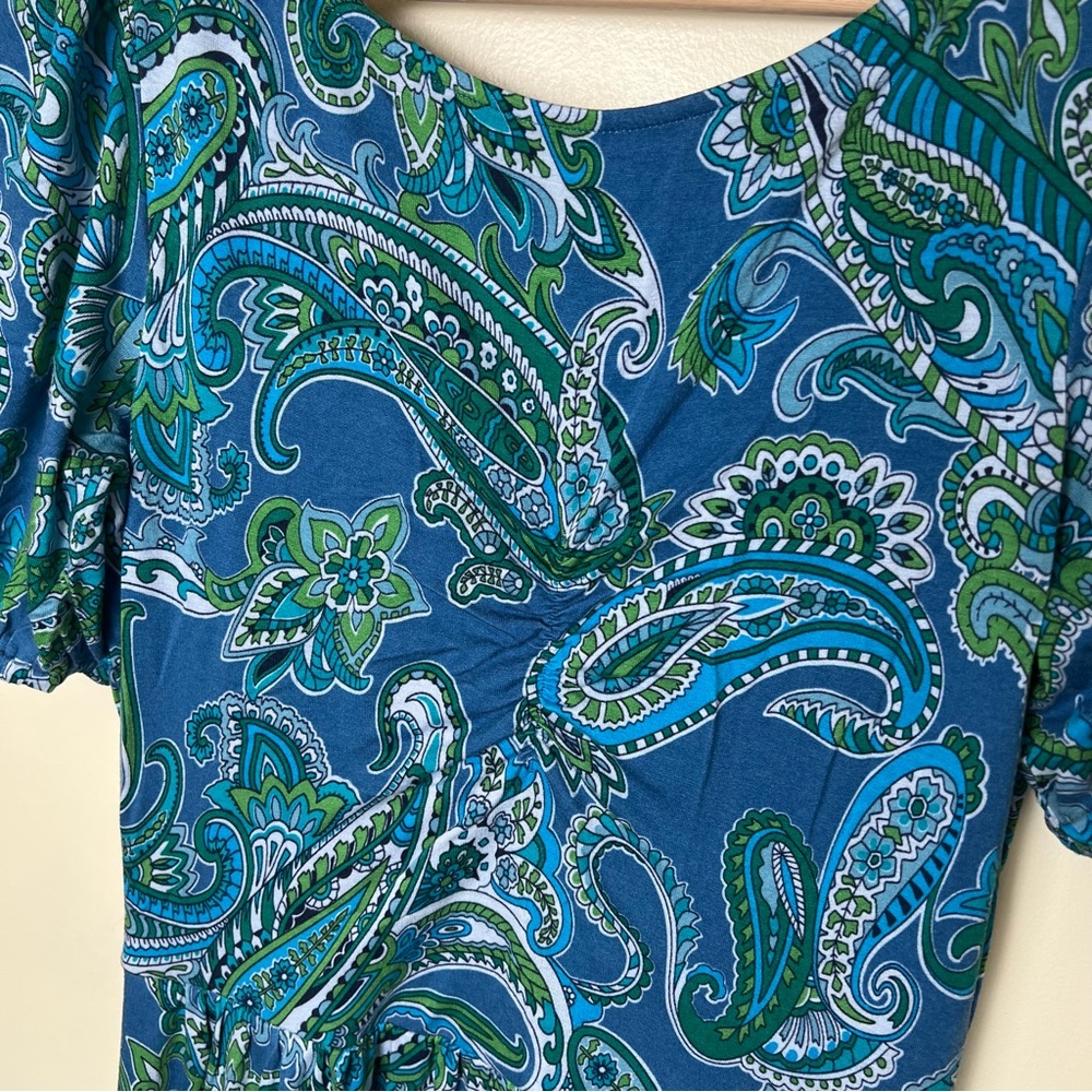 Boden Paisley Blue Green Jersey Maxi Dress Cut Out Back Tiered Pockets Size 6 - Picture 8 of 14